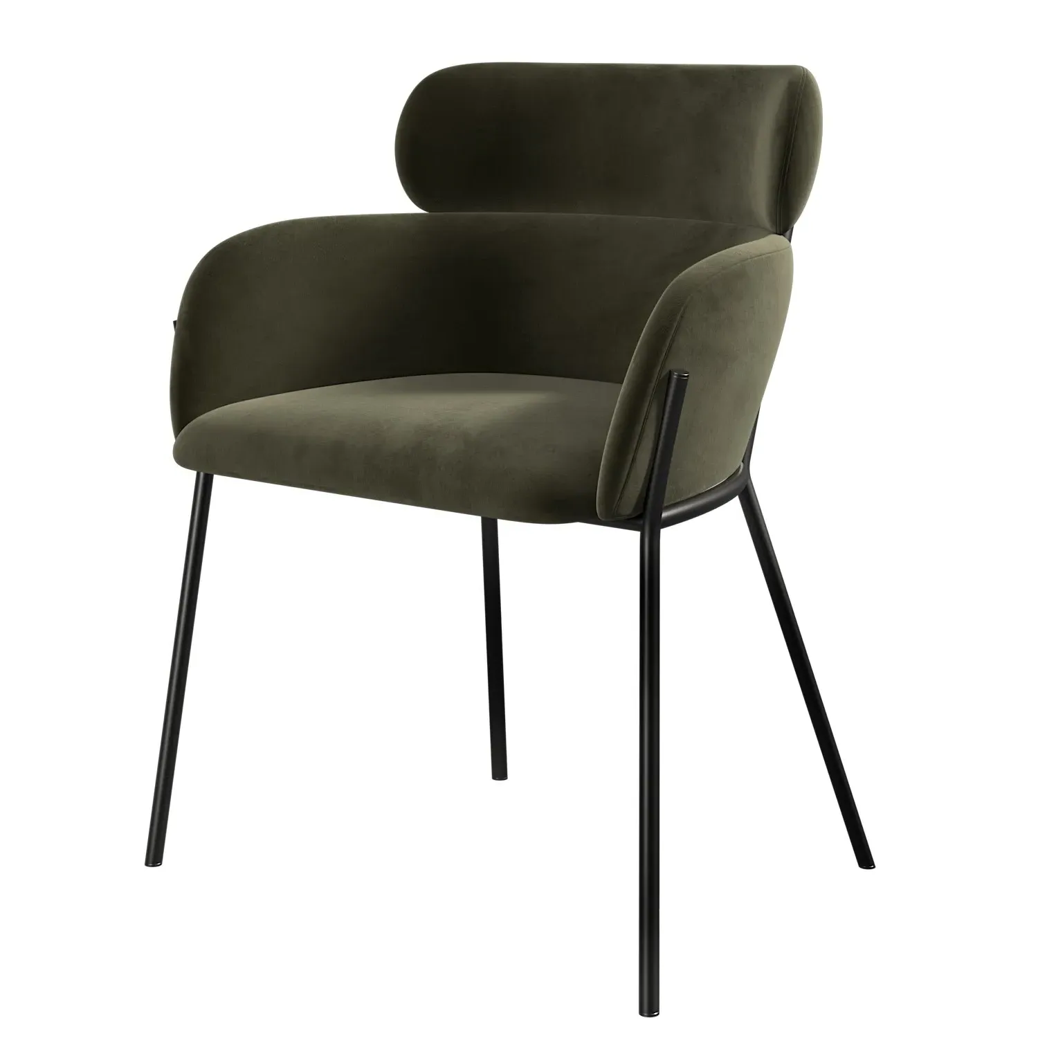 Set of 2 Curved Dining Chairs - Green, Velvet
