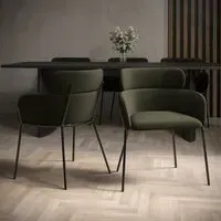 Set of 2 Curved Dining Chairs - Green, Velvet