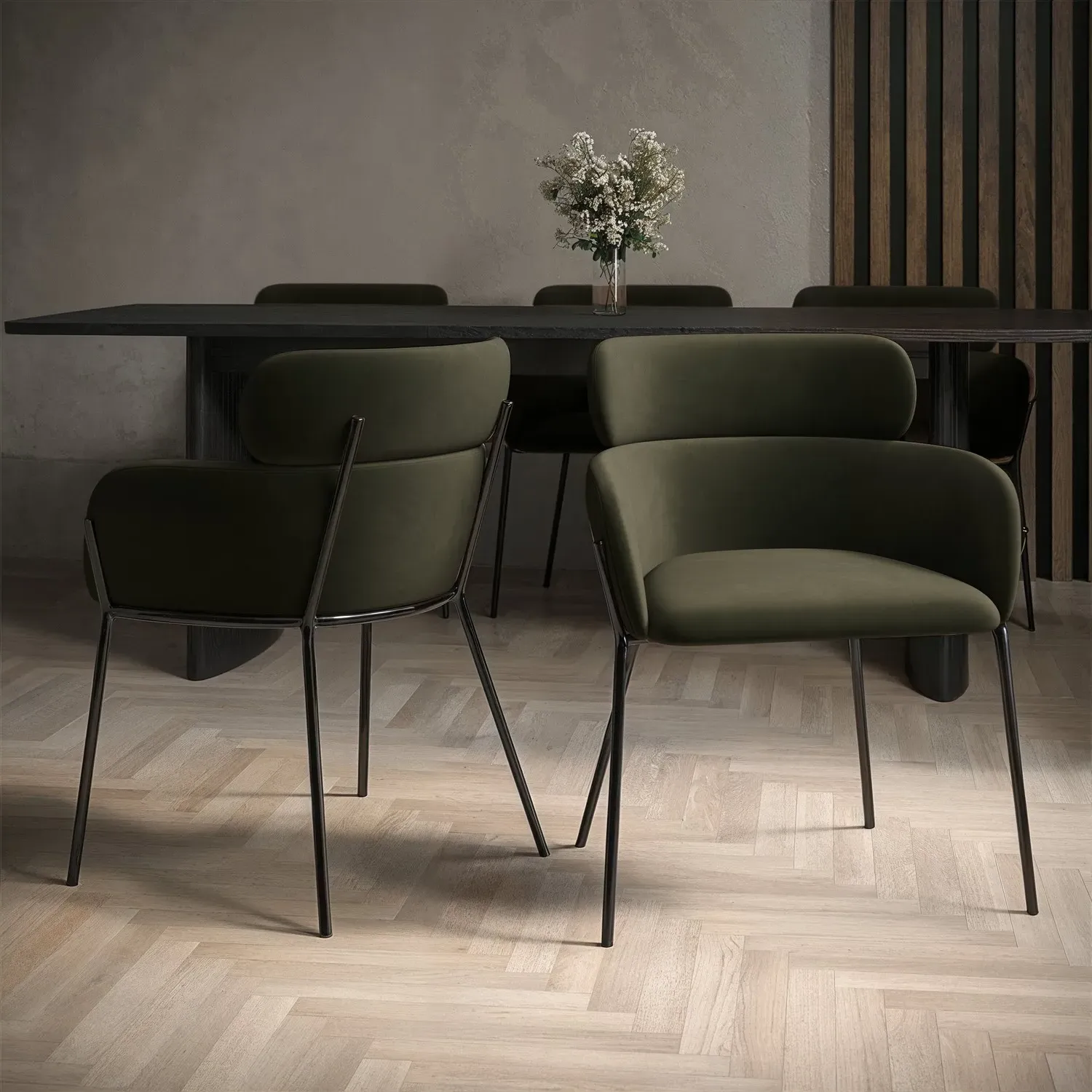 Set of 2 Curved Dining Chairs - Green, Velvet image