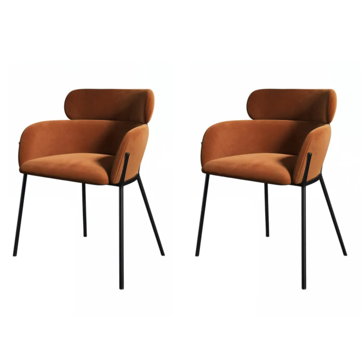 Set of 2 Curved Dining Chairs - Orange, Velvet