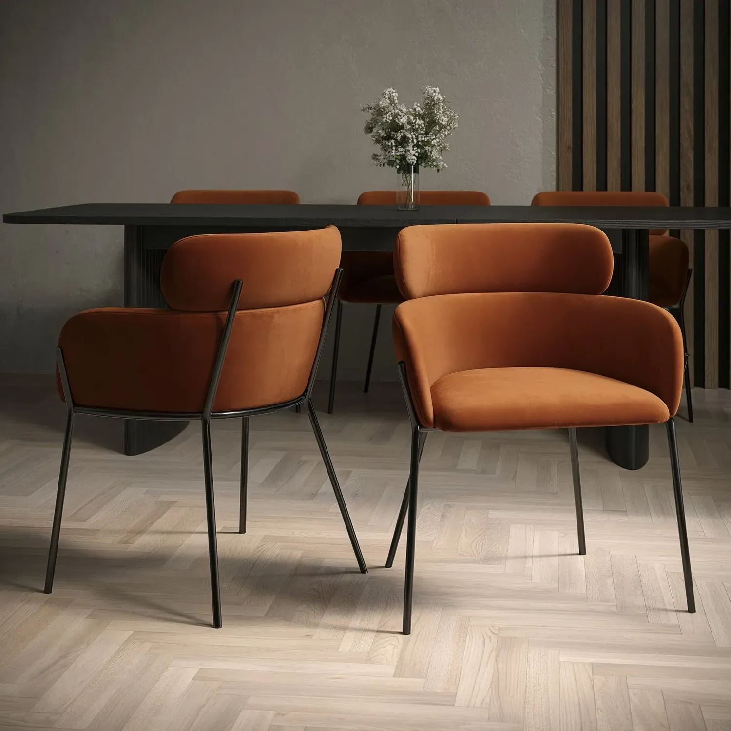 Set of 2 Curved Dining Chairs - Orange, Velvet image