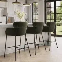 Set of 3 Curved Kitchen Stools - Green, Velvet