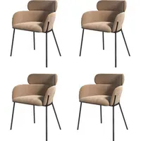 Set of 4 Curved Dining Chairs - Beige, Velvet