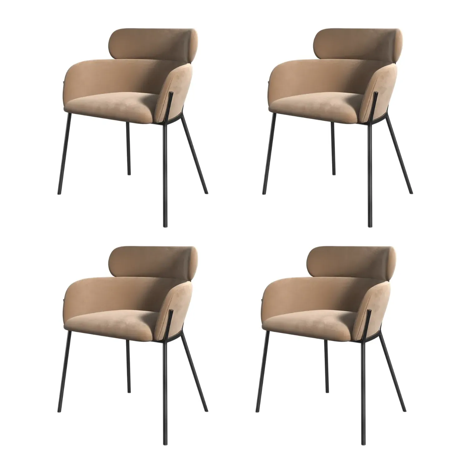 Set of 4 Curved Dining Chairs - Beige, Velvet image