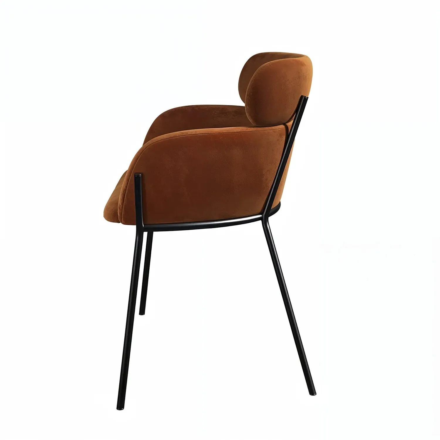 Set of 4 Curved Dining Chairs - Orange, Velvet