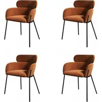 Set of 4 Curved Dining Chairs - Orange, Velvet