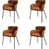 Set of 4 Curved Dining Chairs - Orange, Velvet