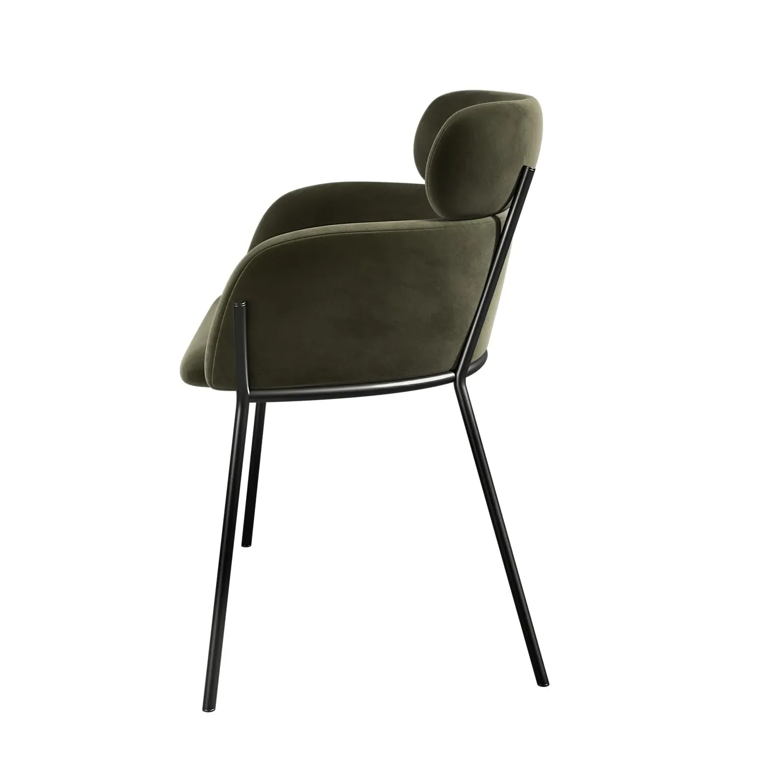 Set of 4 Dining Chairs - Khaki Green, Velvet
