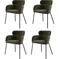 Set of 4 Dining Chairs - Khaki Green, Velvet