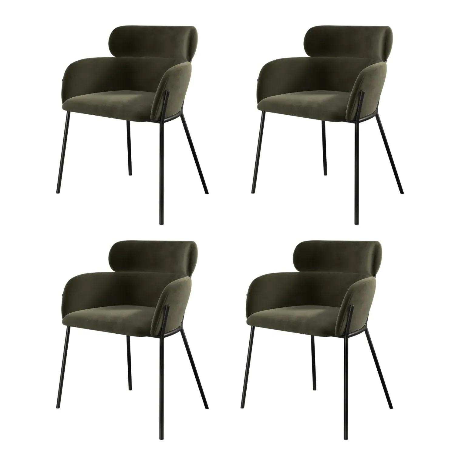Set of 4 Dining Chairs - Khaki Green, Velvet image