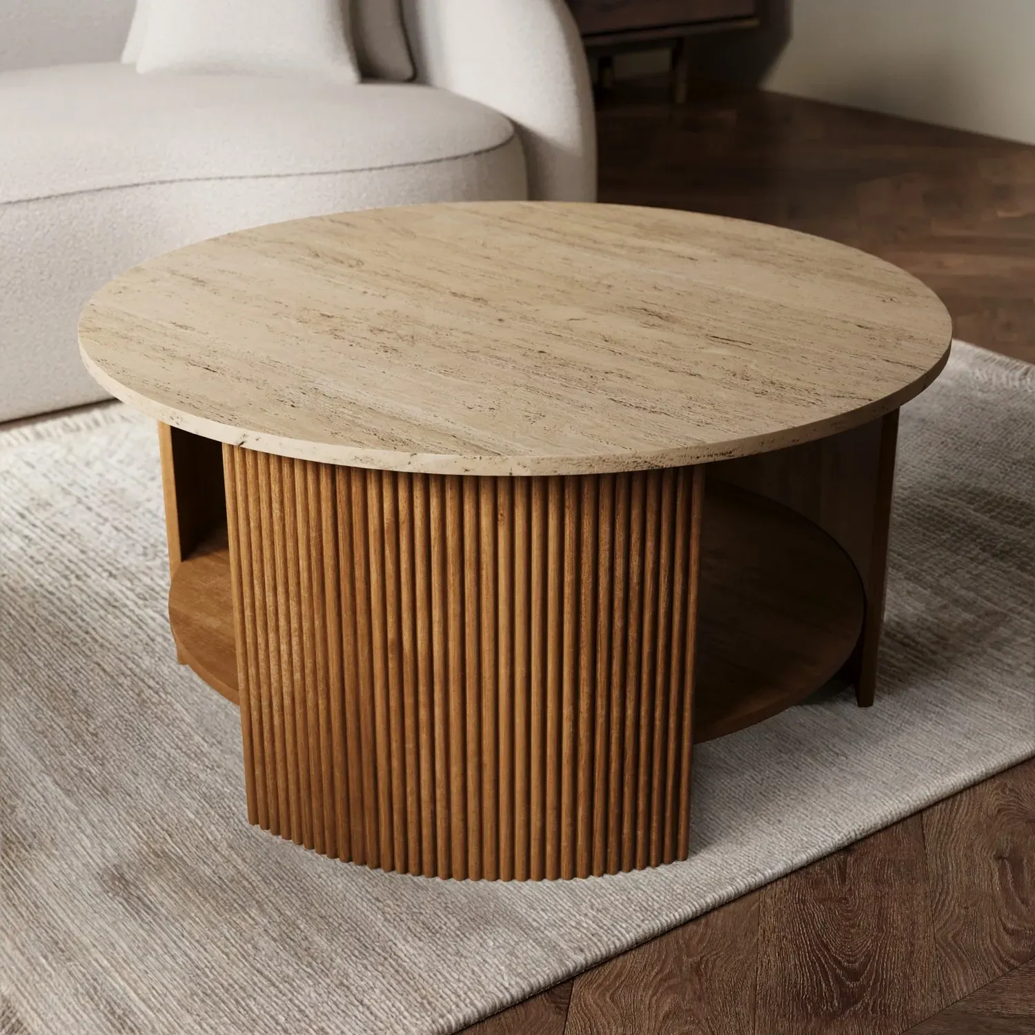Round Coffee Table with Storage - Brown, Mango Wood