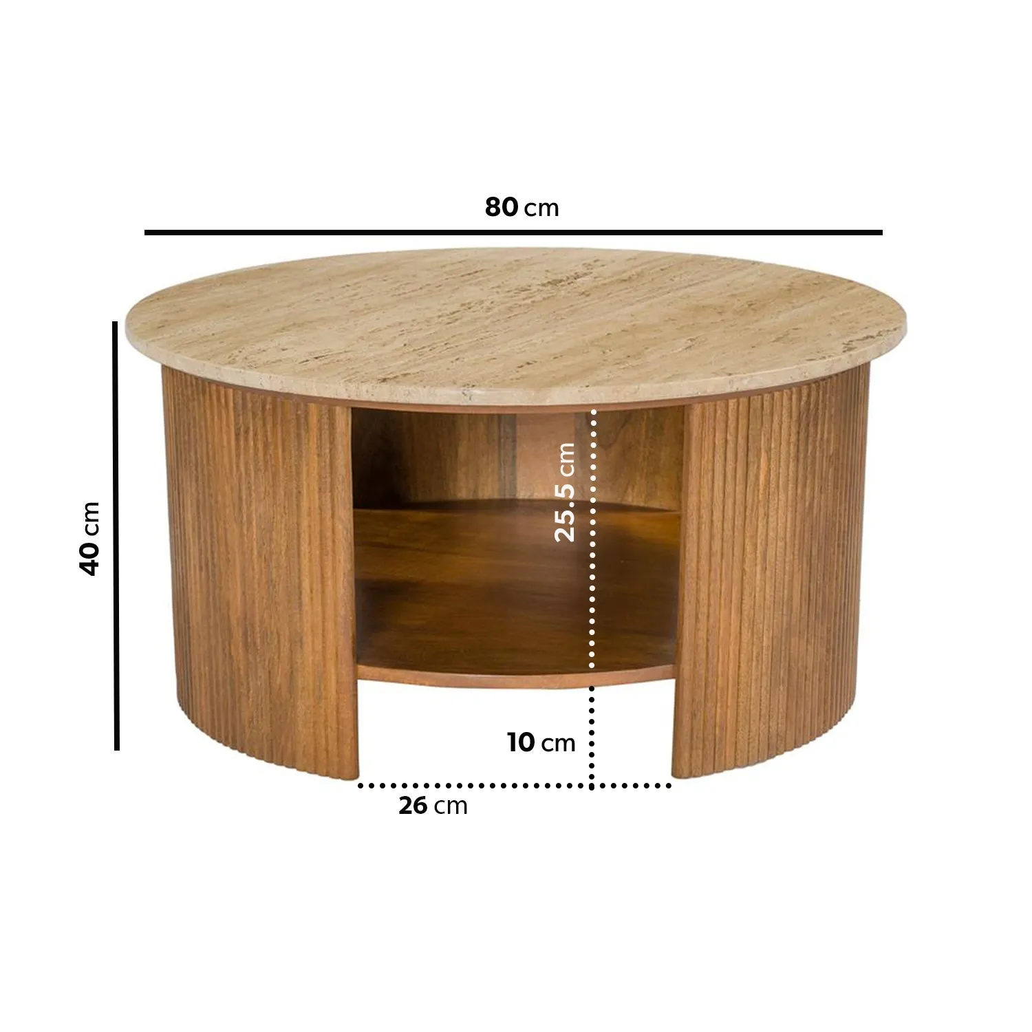 Round Coffee Table with Storage - Brown, Mango Wood