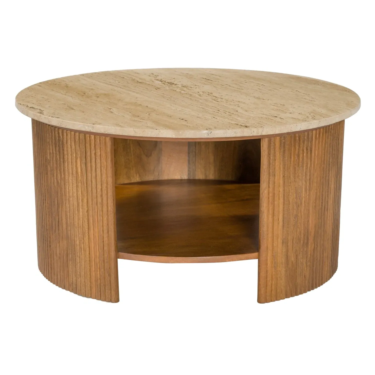 Round Coffee Table with Storage - Brown, Mango Wood