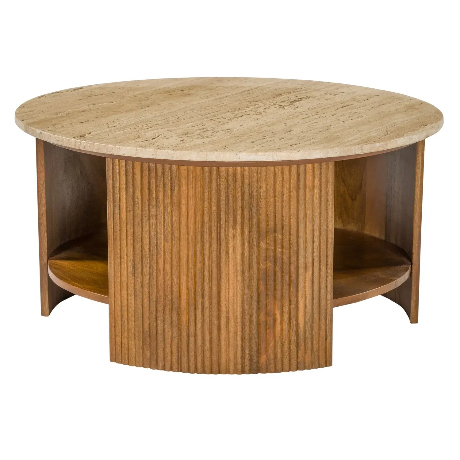 Round Coffee Table with Storage - Brown, Mango Wood