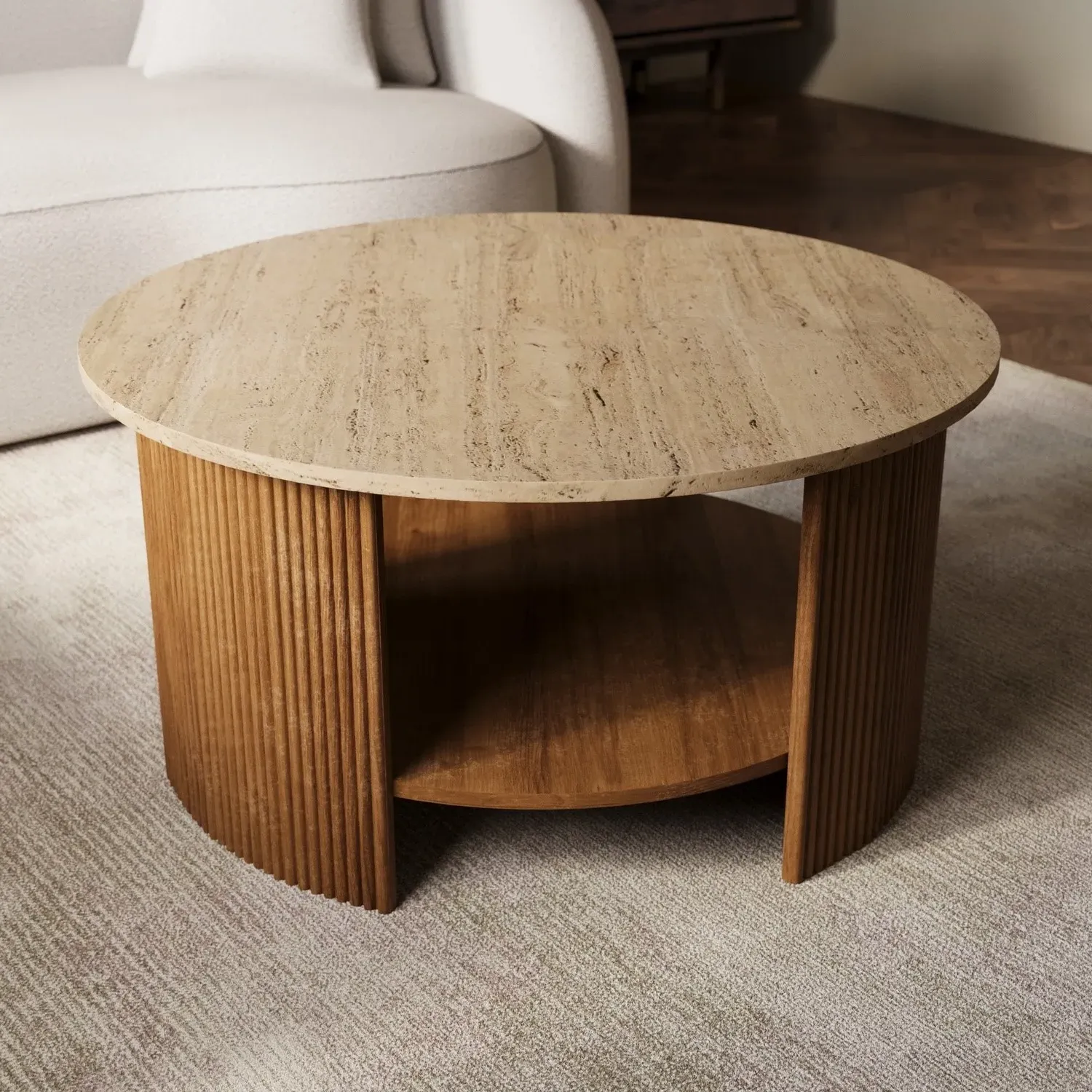 Round Coffee Table with Storage - Brown, Mango Wood image