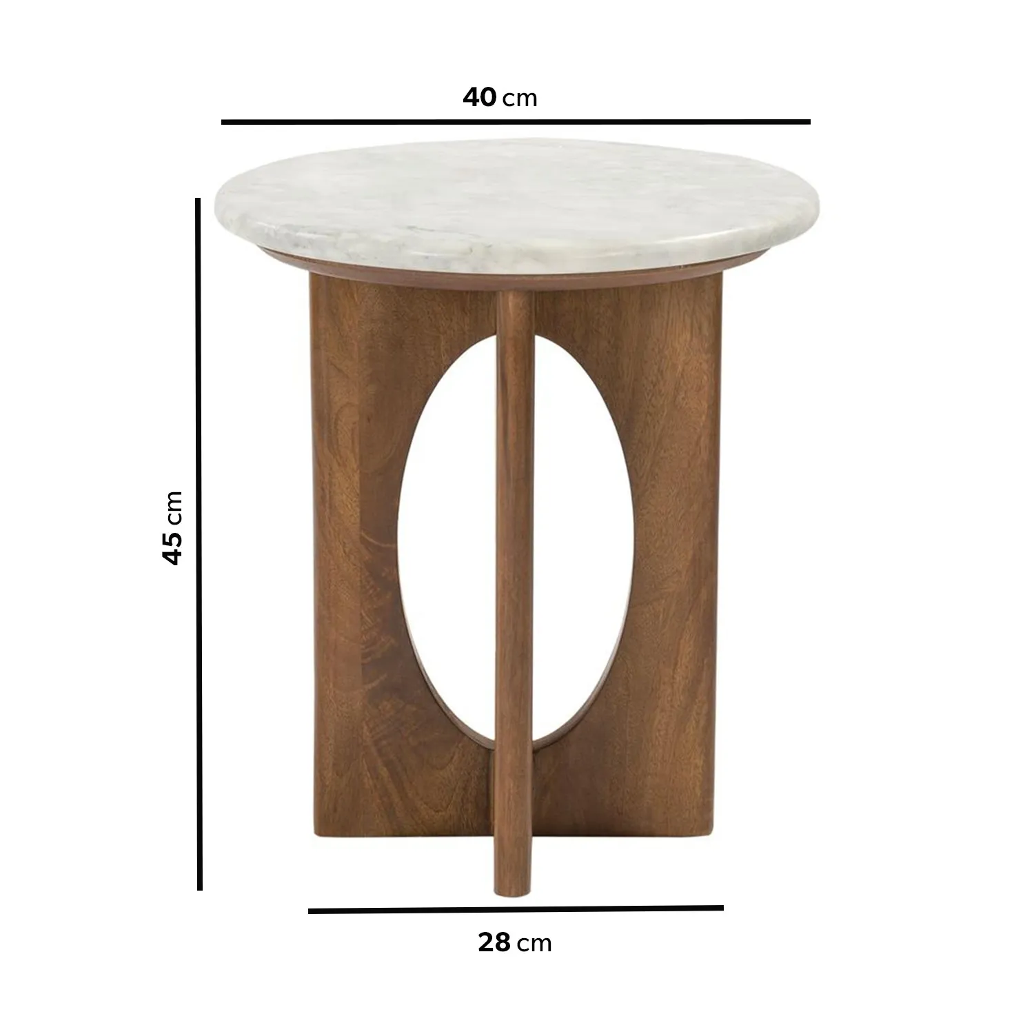 Round Side Table with Marble Top - Brown, Wood