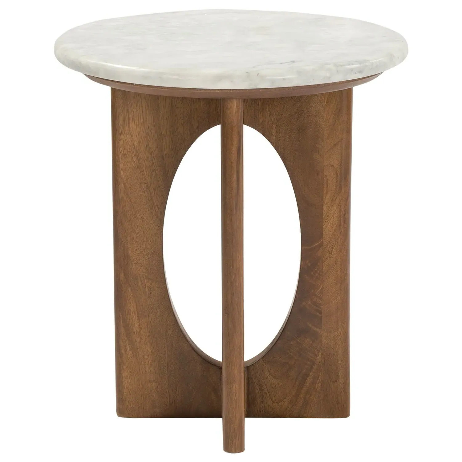 Round Side Table with Marble Top - Brown, Wood