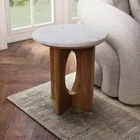 Round Side Table with Marble Top - Brown, Wood