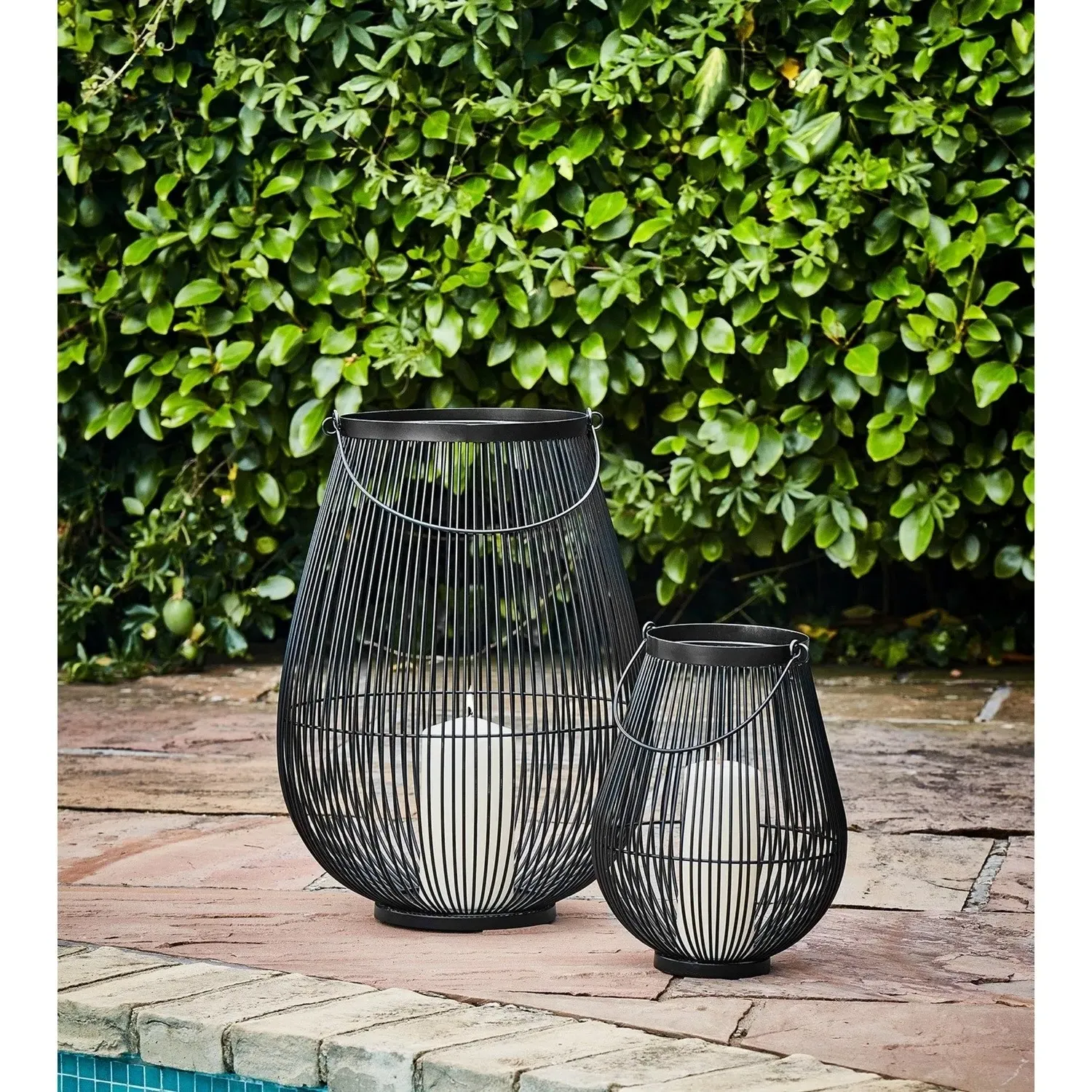 Small Outdoor Lantern with Glass Insert - Black