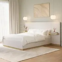 Double Ottoman Bed with Storage - Cream, Fabric