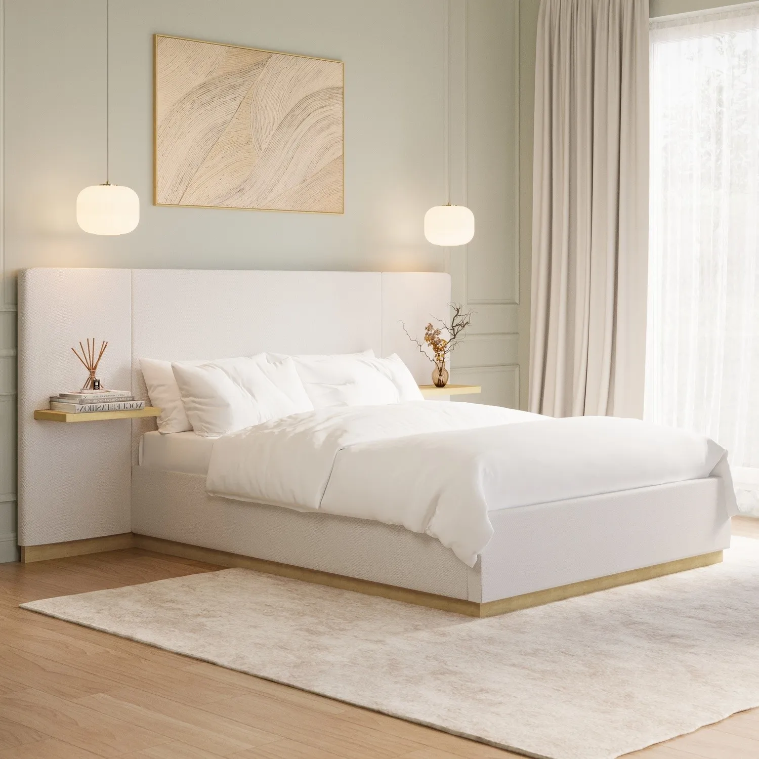 Double Ottoman Bed with Storage - Cream, Fabric image