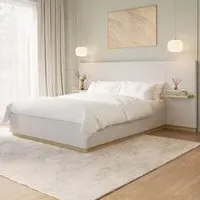King Size Ottoman Bed with Storage - Cream, Fabric