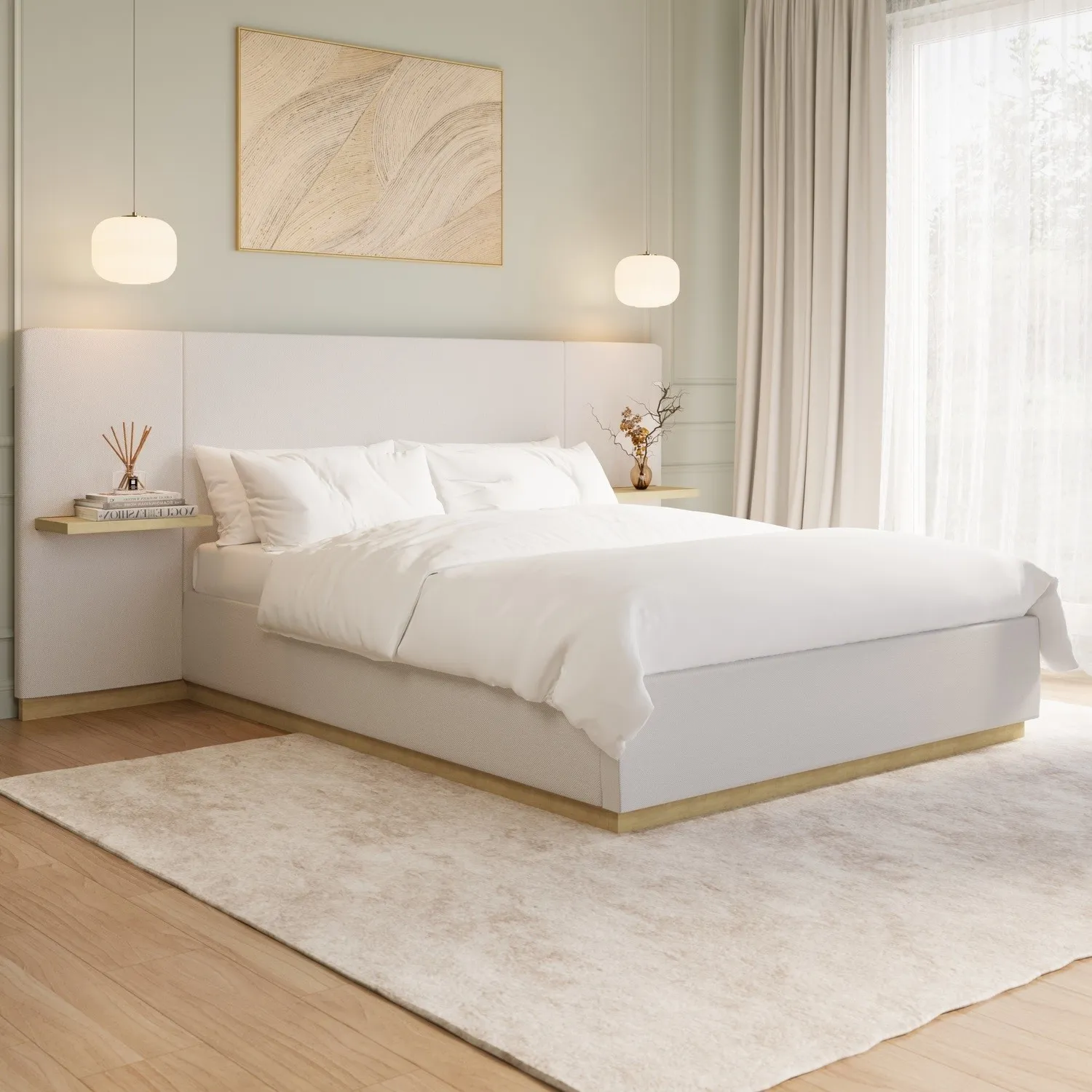 King Size Ottoman Bed with Storage - Cream, Fabric image