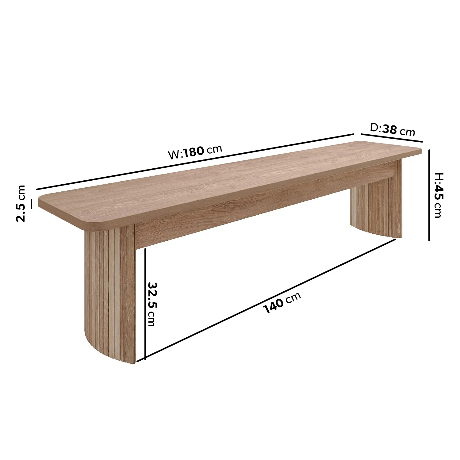 3-Seater Dining Bench - Light Oak, Solid Wood