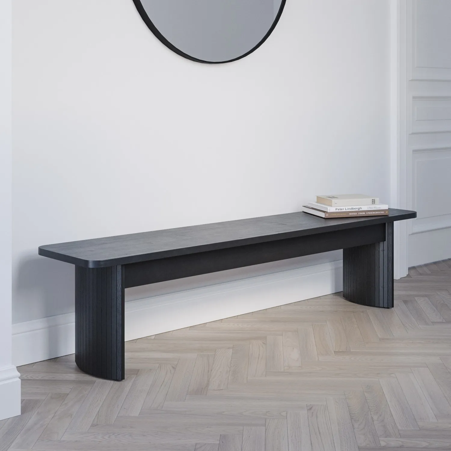 3-Seater Dining Bench with Fluted Legs - Black, Oak image