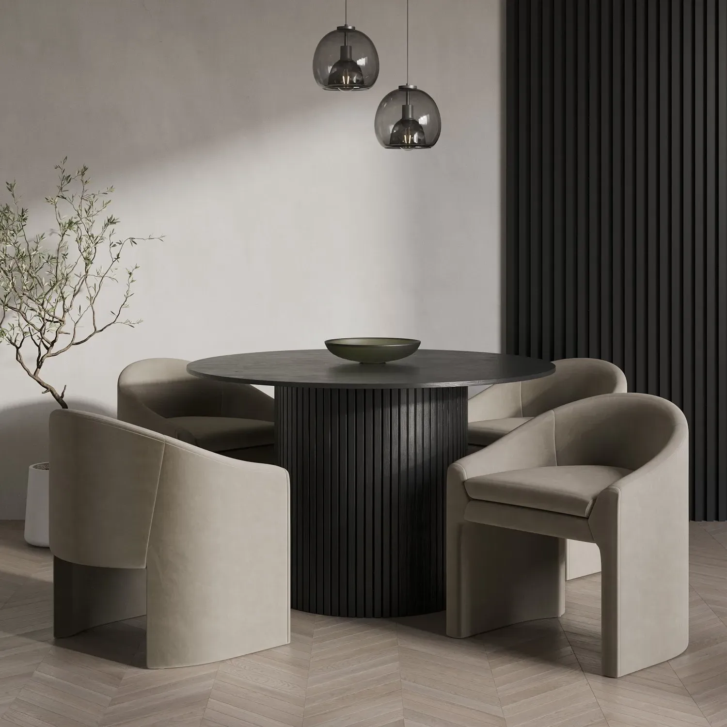 4-Seater Round Dining Set - Black, Oak