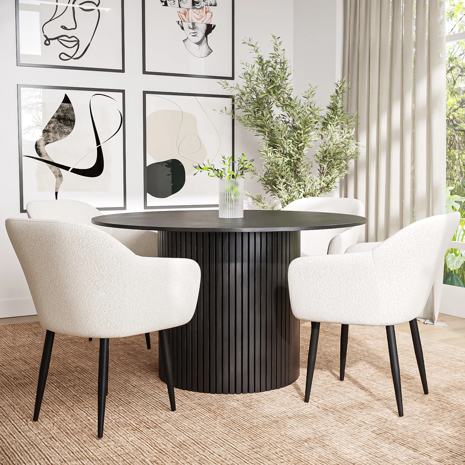 4-Seater Round Dining Set - Black, Oak