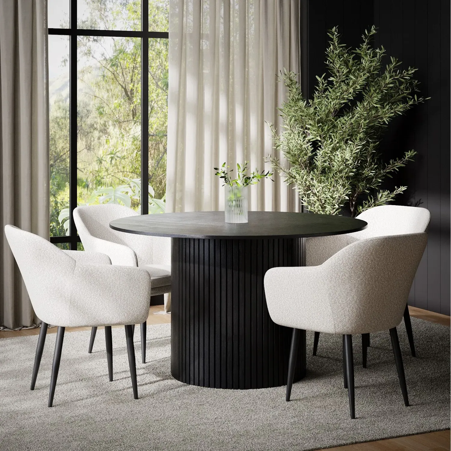 4-Seater Round Dining Set - Black, Oak