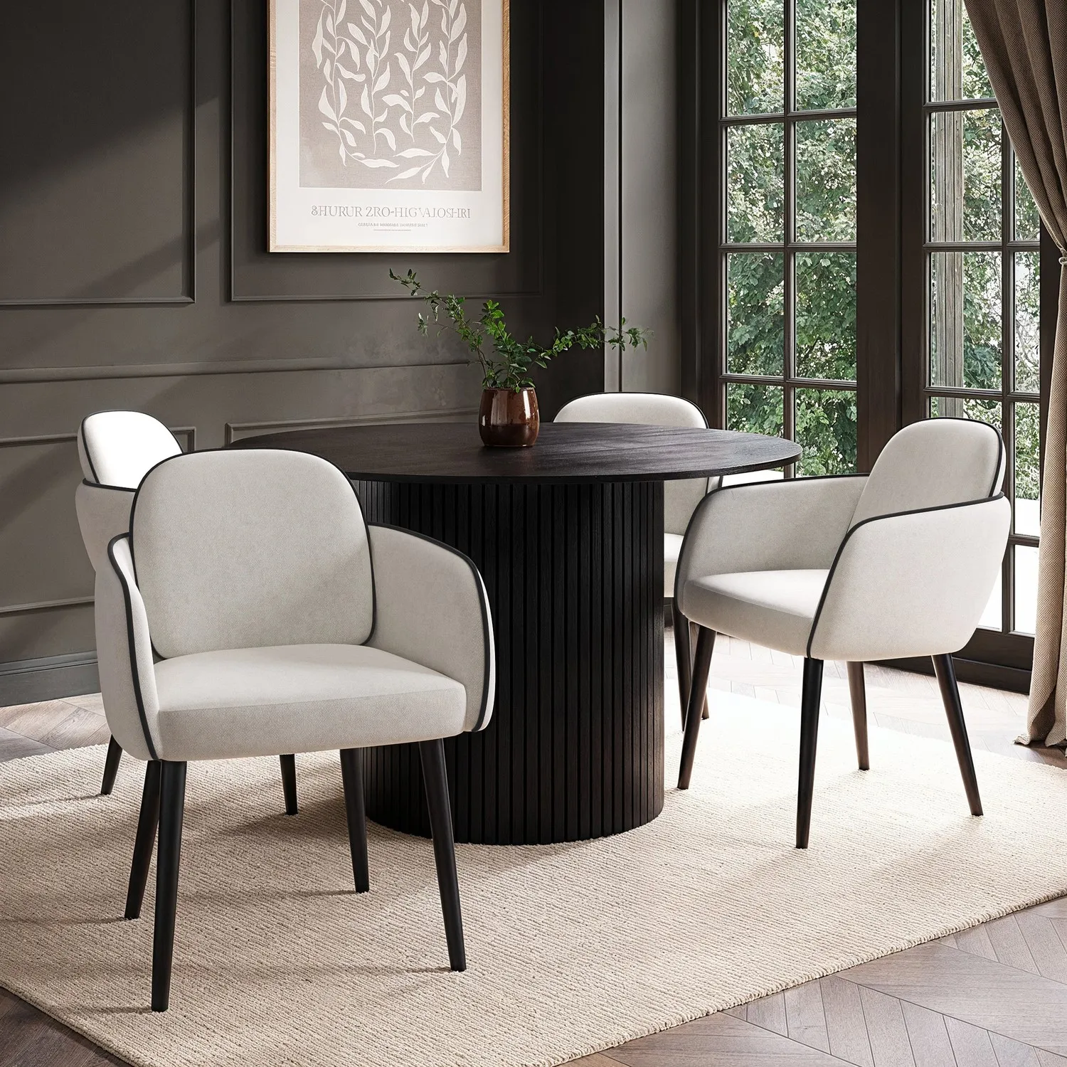 4-Seater Round Dining Set with Storage - Black, Oak image