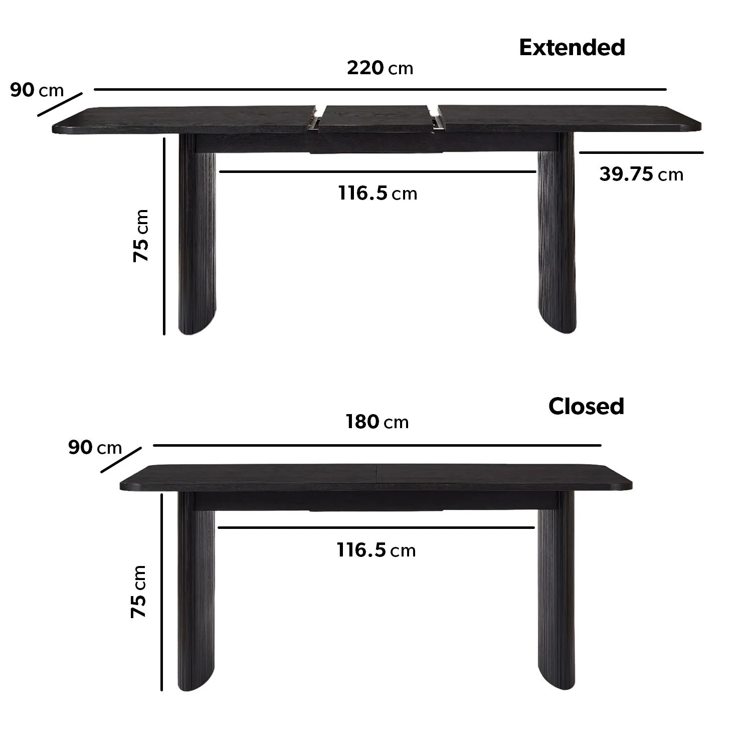 6-Seater Extendable Dining Set - Black, Oak