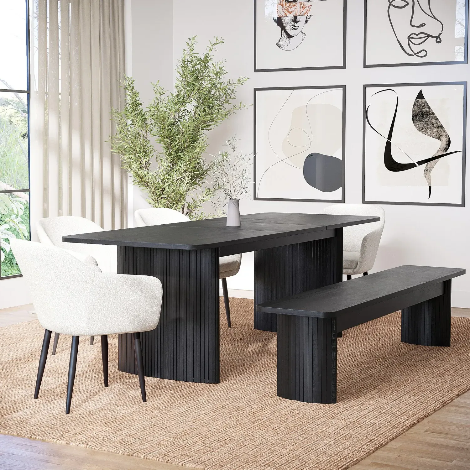 6-Seater Extendable Dining Set - Black, Oak