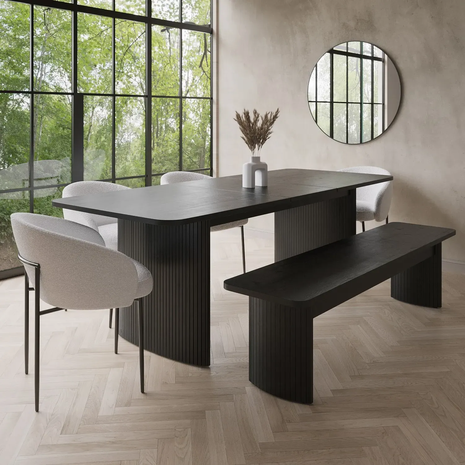 6-Seater Extendable Dining Set - Black, Oak image