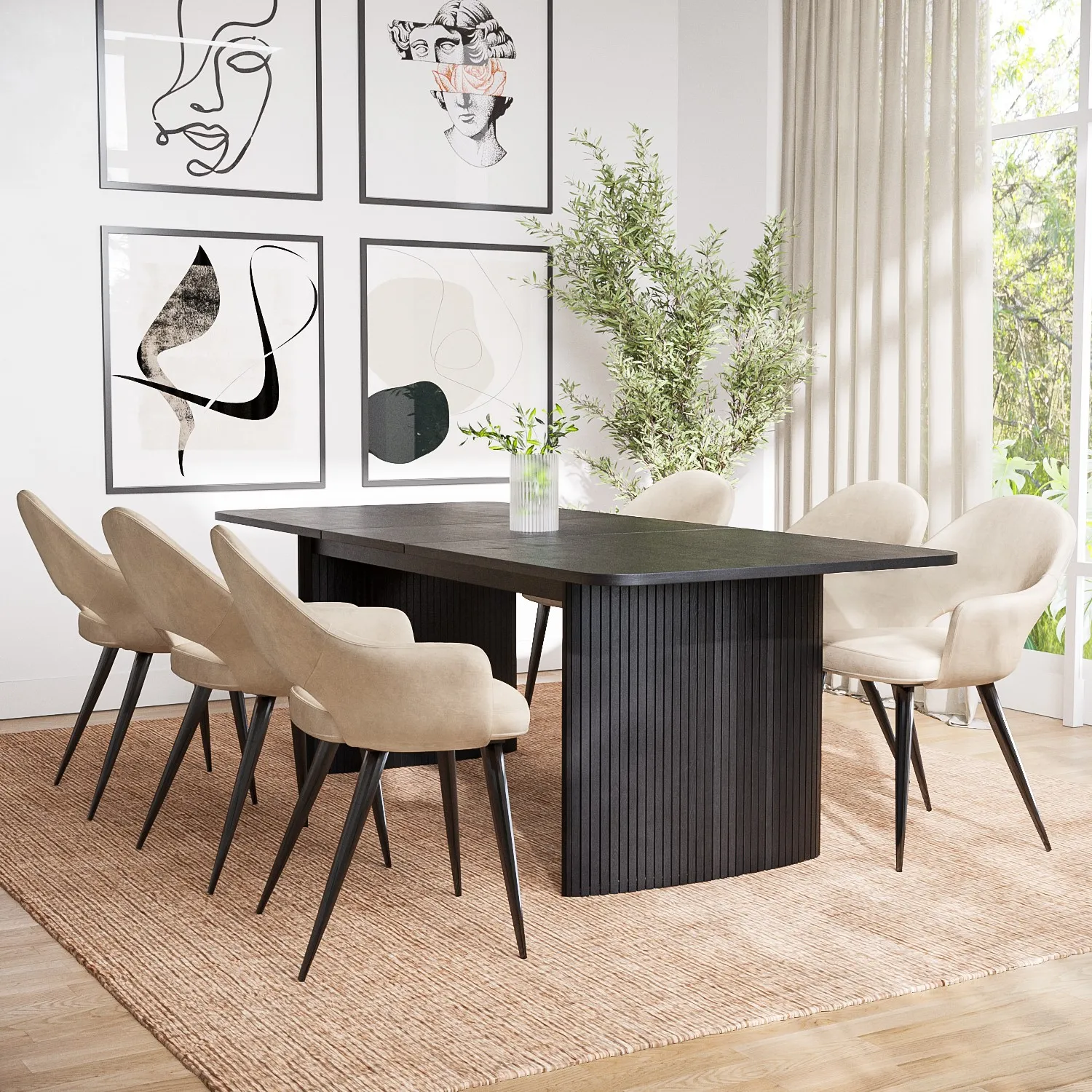 6-Seater Extendable Dining Set - Black, Oak