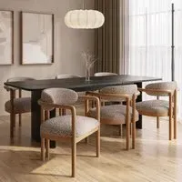 Extendable Dining Set with 6 Chairs - Black Oak, Fabric