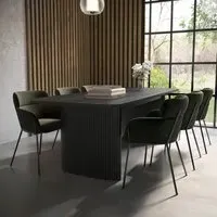 Extendable Dining Set with 6 Chairs - Black Oak, Velvet