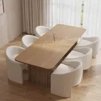 Extendable Dining Set with 6 Chairs - Oak, Boucle