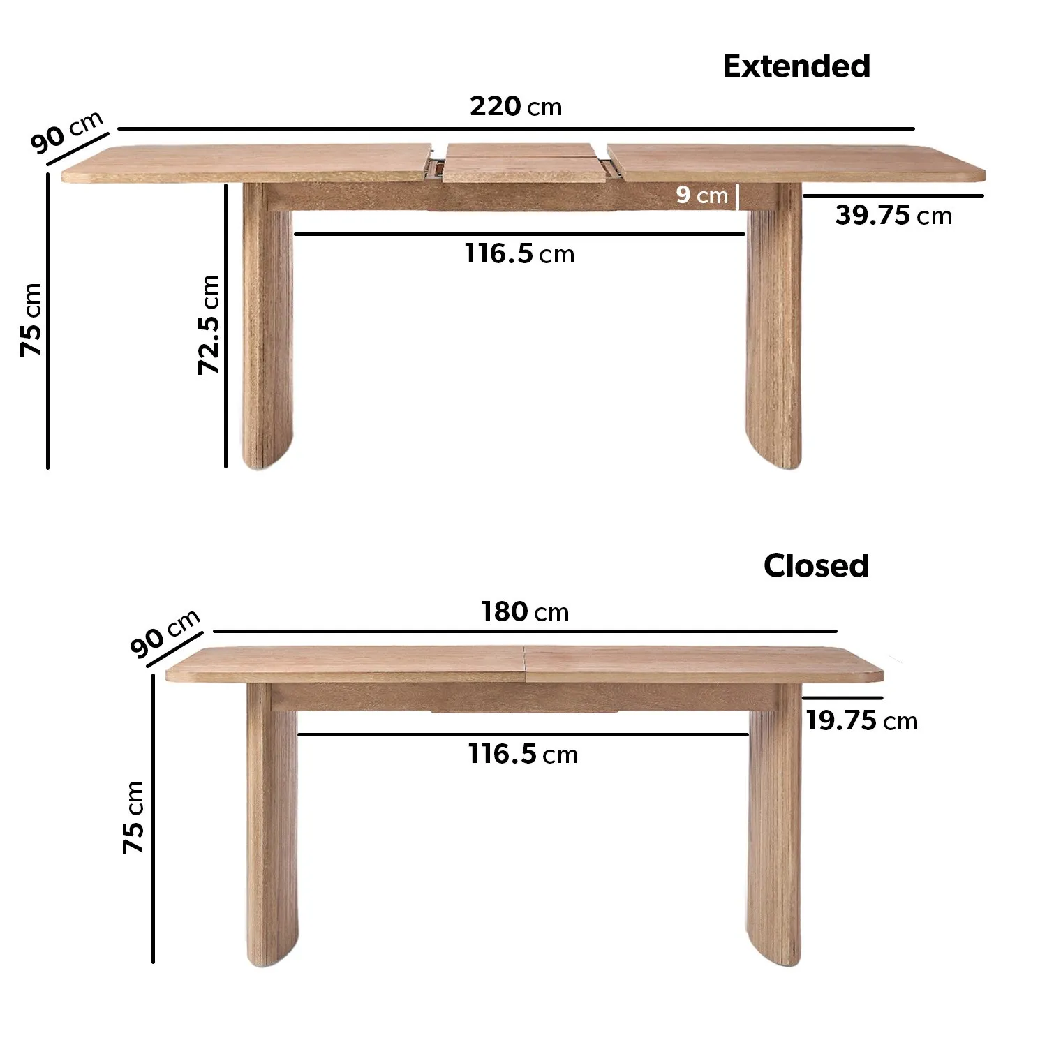 Extendable Dining Set with 6 Chairs - Oak, Fabric