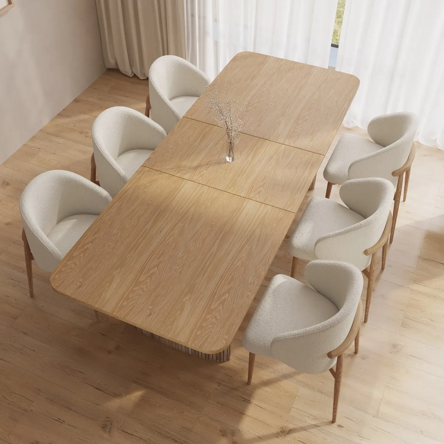 Extendable Dining Set with 6 Chairs - Oak, Fabric