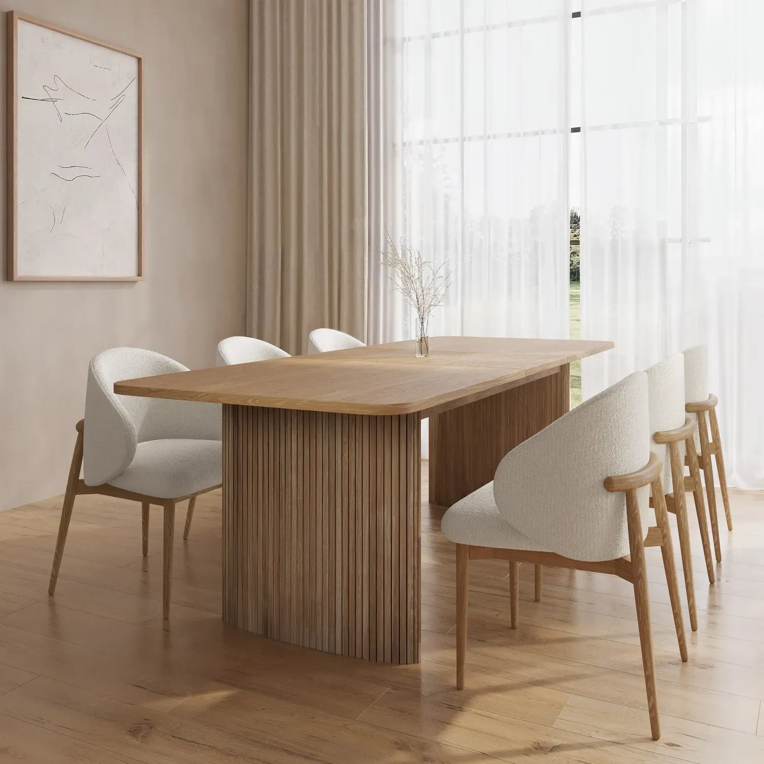 Extendable Dining Set with 6 Chairs - Oak, Fabric image