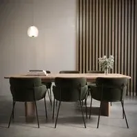 Extendable Dining Set with 6 Chairs - Oak, Velvet