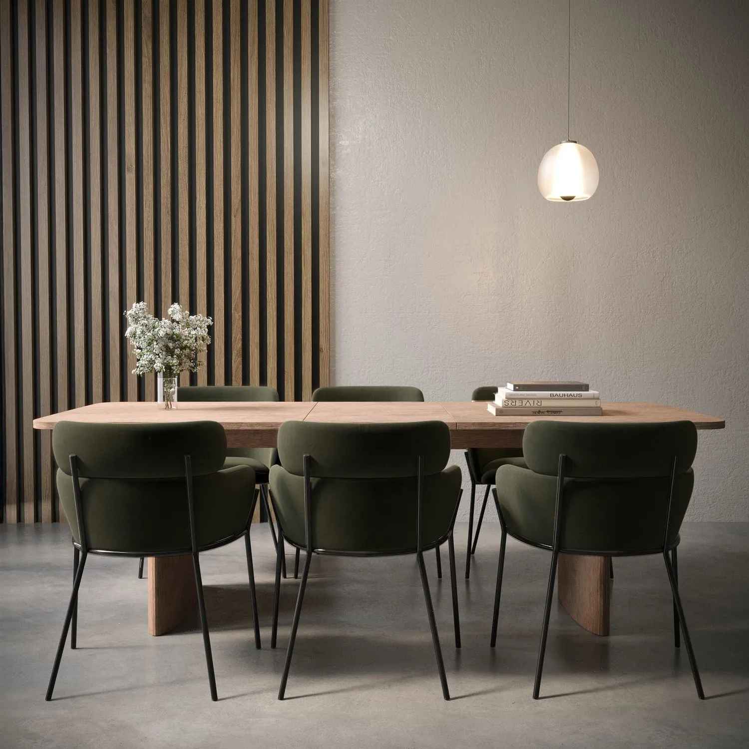 Extendable Dining Set with 6 Chairs - Oak, Velvet image