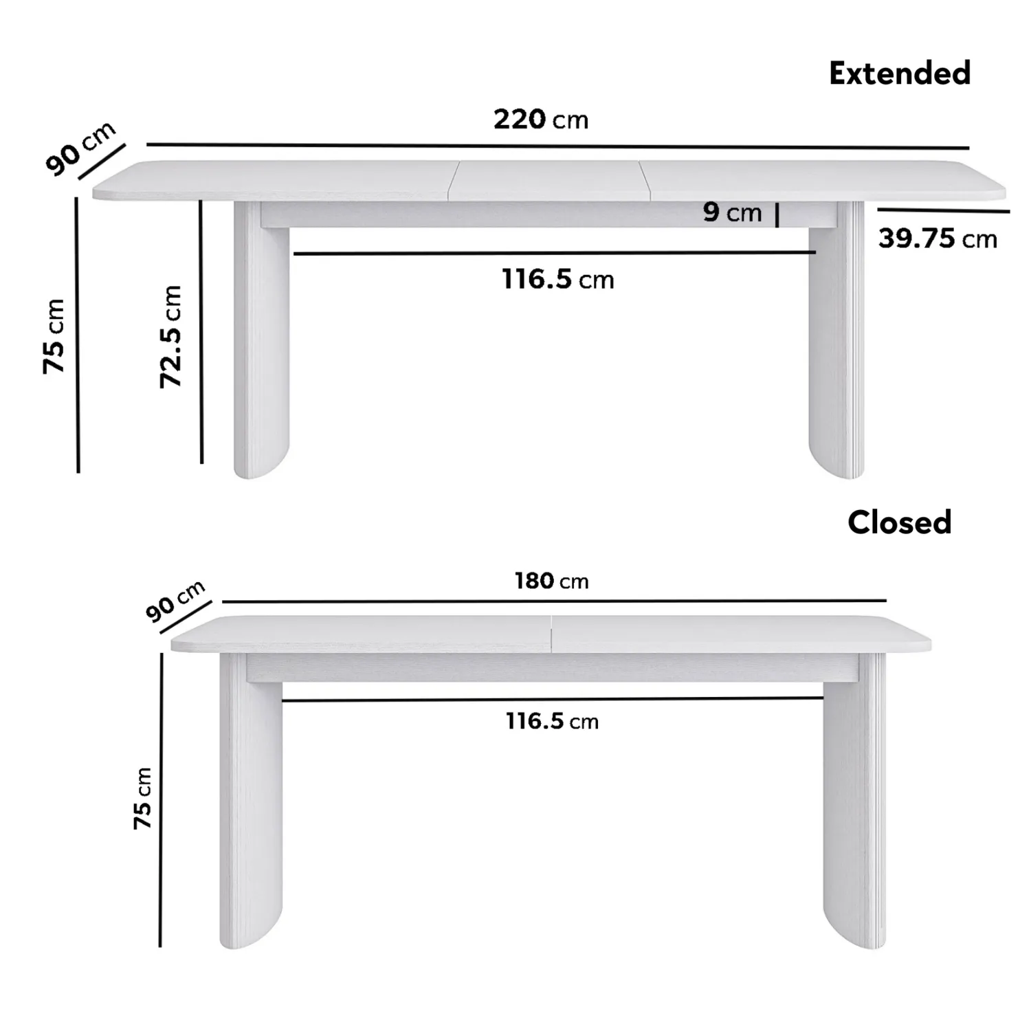 Extendable Dining Set with 6 Chairs - White, Oak