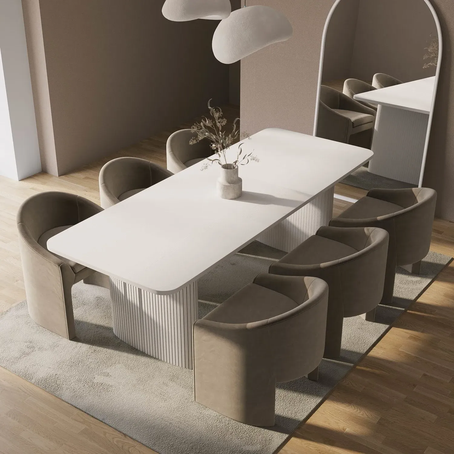 Extendable Dining Set with 6 Chairs - White, Oak
