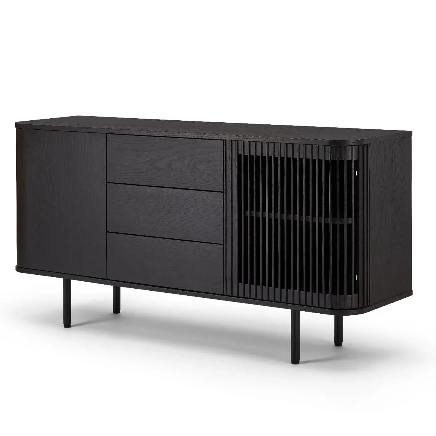 Large Curved Sideboard with Drawers - Black, Oak
