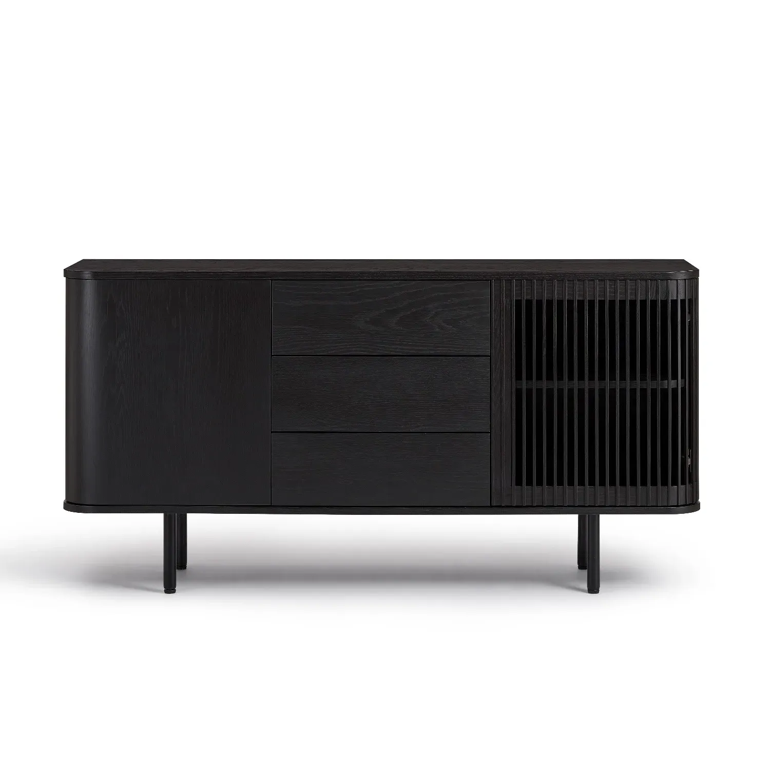Large Curved Sideboard with Drawers - Black, Oak