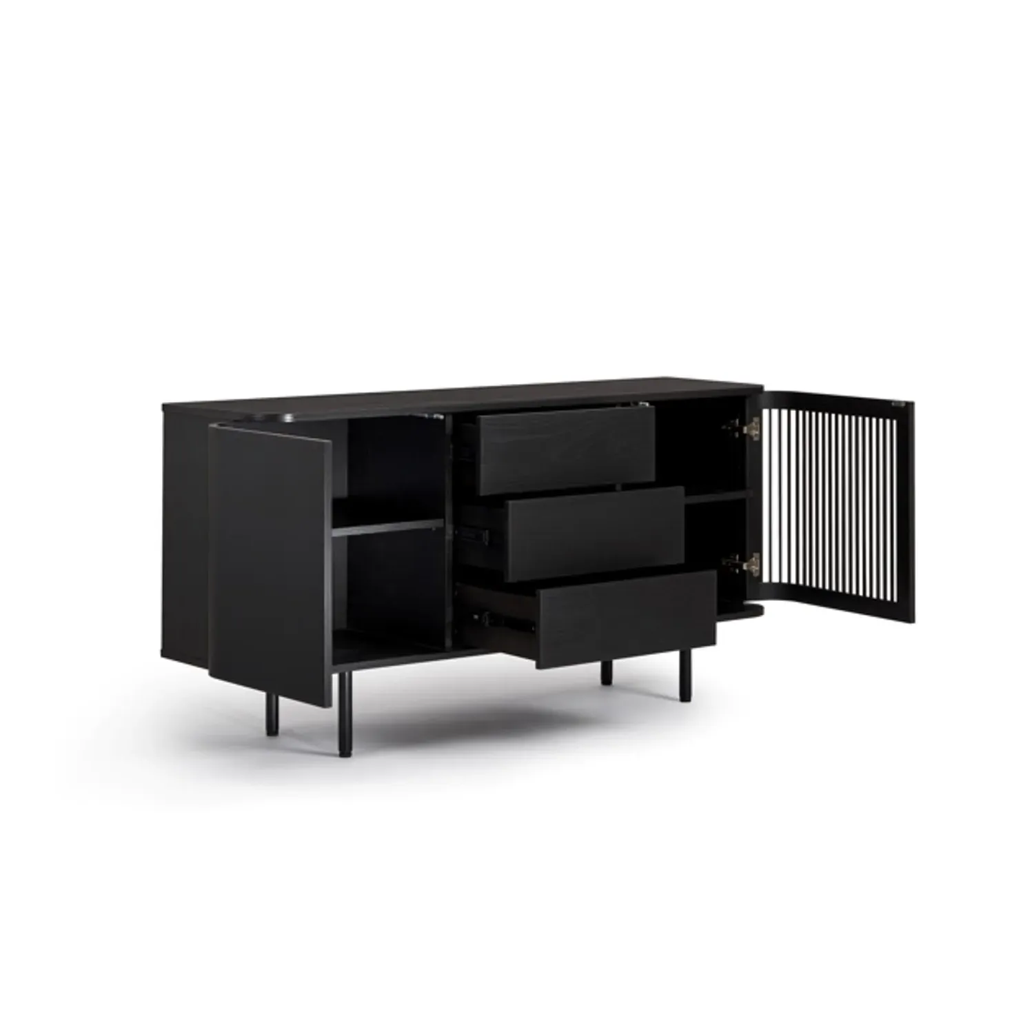 Large Curved Sideboard with Drawers - Black, Oak